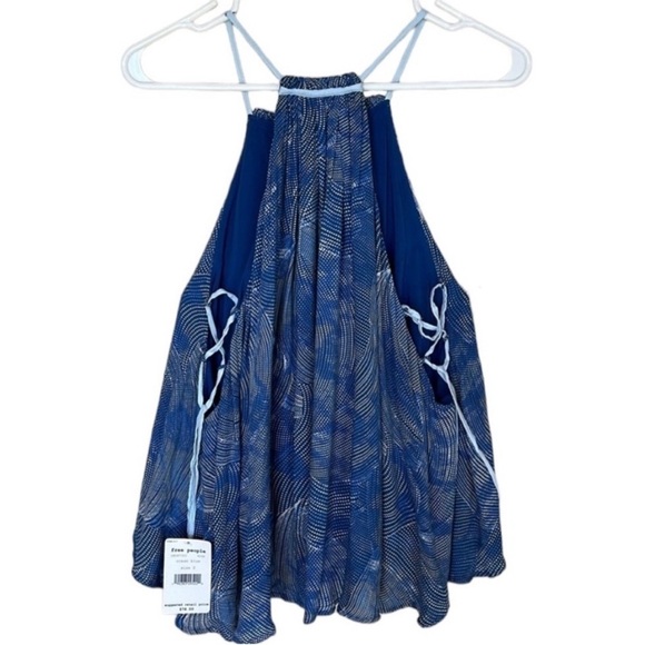 NWT Free People sleeveless lace up sides lined Ocean Blue tank blouse Sz S - Picture 6 of 11